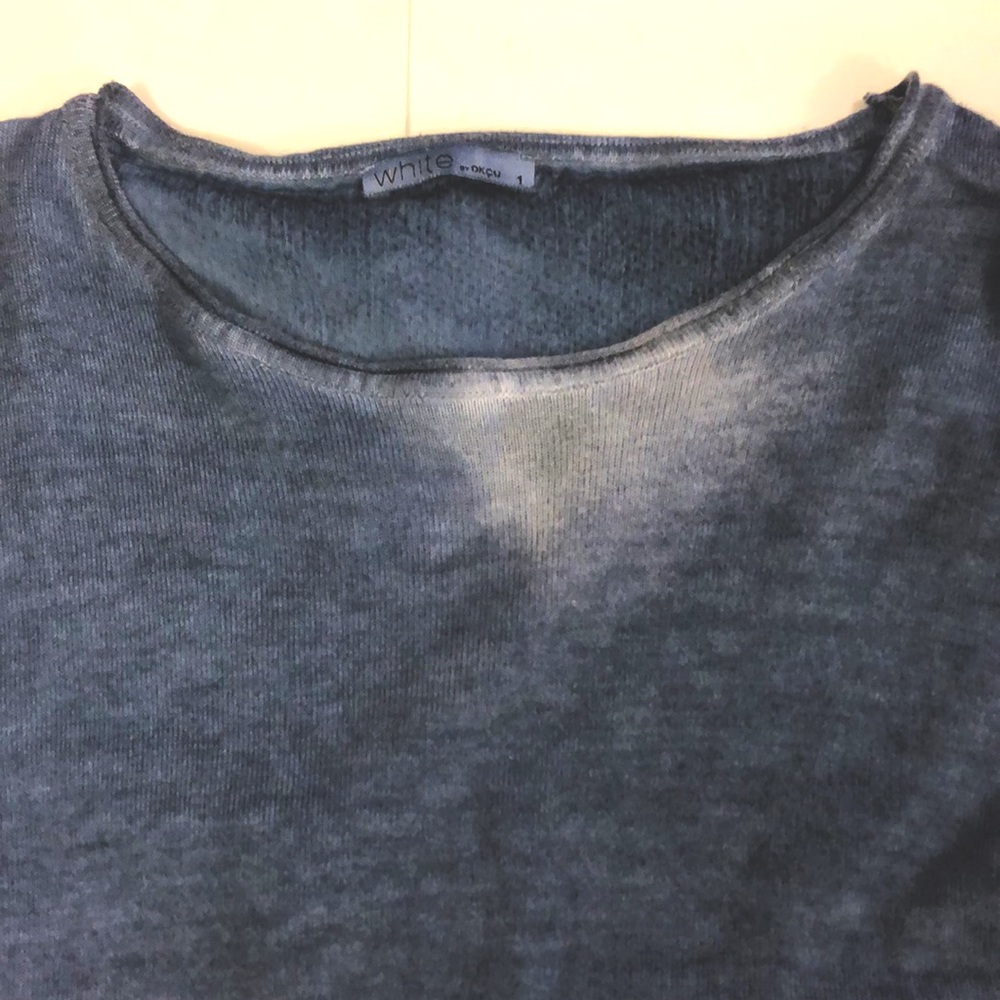 Okcu Triko Sweater Top Blue Long Sleeve Sheer Detail in Back Excellent Condition - Picture 6 of 7